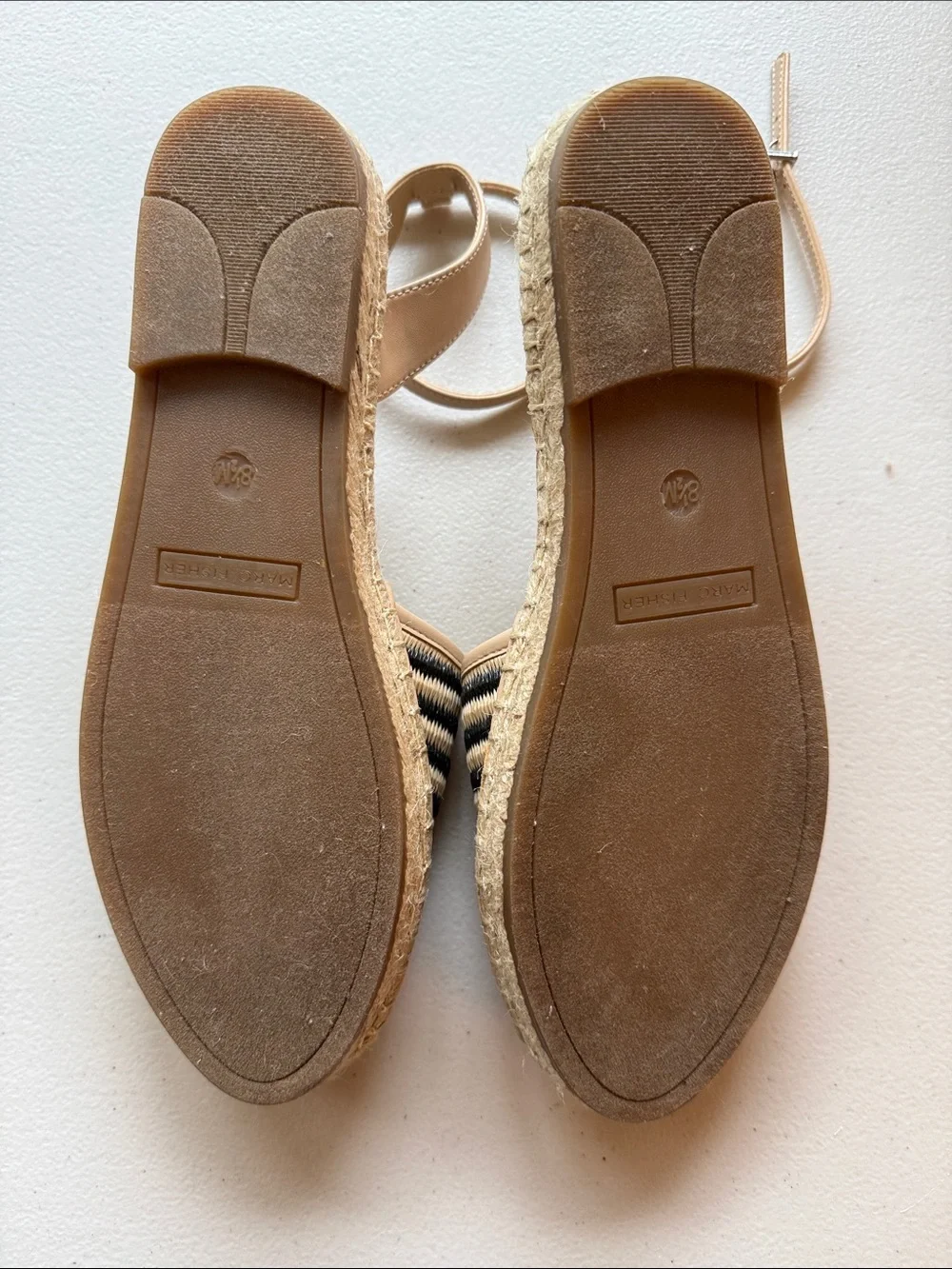 Marc Fisher Bessie Espadrille Flats Tan & Black Woven Striped Ankle-Strap Sandal